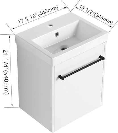 KEIKI 18'' Bathroom Vanity Cabinet with Sink, Wall Mounted Floating Bathroom Vanity with Soft-Close Cabinet Door, for Small Bathroom, Glossy White