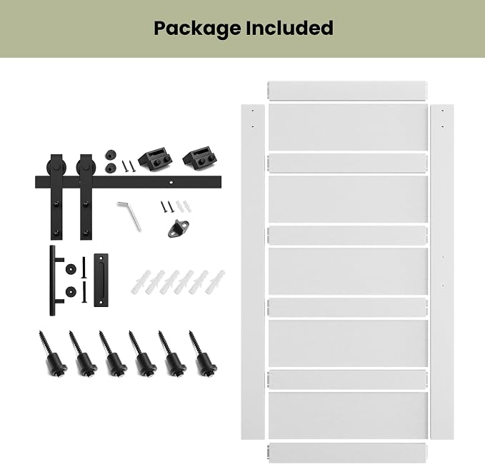 SMARTSTANDARD 48in x 96in Sliding Barn Door with 8FT Hardware Track Kit | Waterproof PVC Surface, Pre-Drilled Holes Easy to Assemble, Solid, MDF, White, 5-Panel