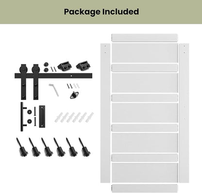 SMARTSTANDARD 48in x 96in Sliding Barn Door with 8FT Hardware Track Kit | Waterproof PVC Surface, Pre-Drilled Holes Easy to Assemble, Solid, MDF, White, 5-Panel