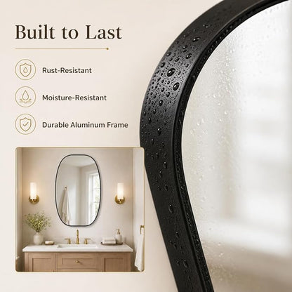 Black Oval Bathroom Mirrors 30x48 Inch | Oblong Vanity Mirror, Crystal-Clear HD Glass, Rust-Proof Aluminum Frame, Elegant Inner-Curved Edge, Modern Contemporary Style