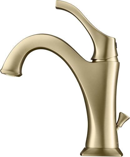 KRAUS KBF-1201BG Arlo Single Handle Basin Bathroom Faucet with Lift Rod Drain and Deck Plate, Brushed Gold