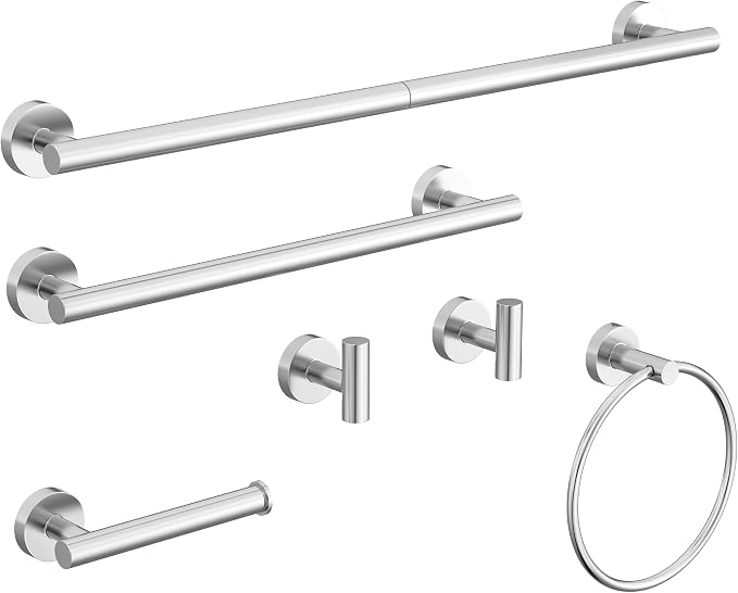 6 Pcs Chrome Bathroom Hardware Accessories Set SUS304 Stainless Steel | Towel Rack and Toilet Paper Holder Set Towel Bar Set Wall Mounted by HOMEMYSTIQUE