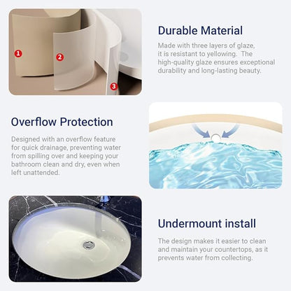 16.5"x13.4" Oval Shape Small Undermount Bathroom Vessel Sink, Ceramic White Vanity Top Sink with Overflow