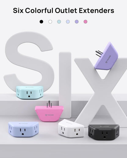 TROND Purple Outlet Extender with 3 Way Angled, for Tight Spaces | 3-Prong Grounded Outlet Adapter, Cruise Ship Essentials, Compact and Practical, for Bathroom and Kitchen