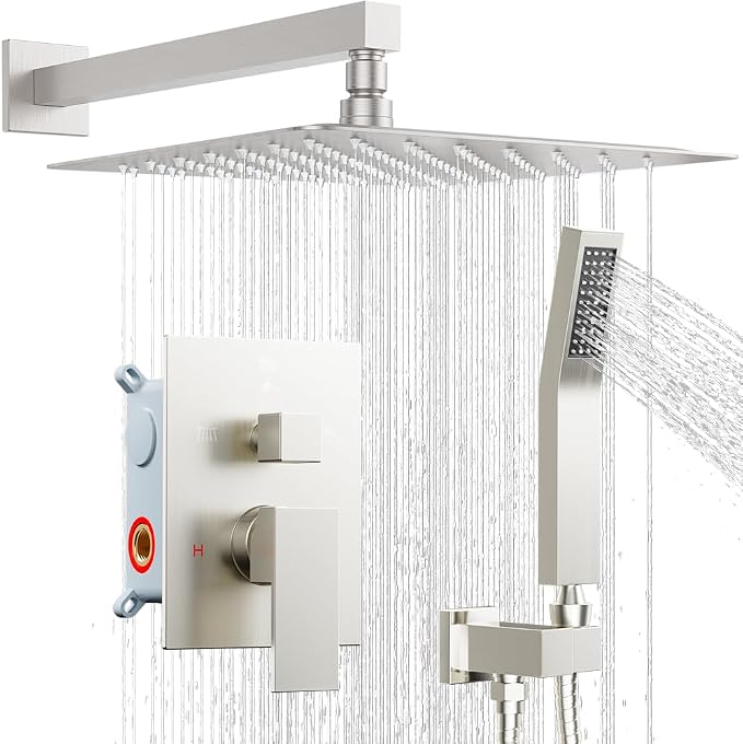 Shower System Shower Faucet Set, STARBATH 8" Wall Mount Rain Shower Head and Handheld Spray for Two Person, Rainfall Shower System with Diverter Valve and Trim Kit Complete,Brushed Nickel
