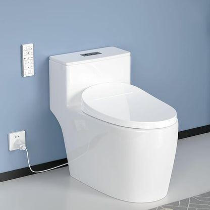 Electronic Bidet Toilet Seat with Warm Water & Air Dryer - Heated Seat, Night Light, Remote Control for Elongated Toilets, Self-Cleaning Nozzle, Instant Hot Water, Energy Saving