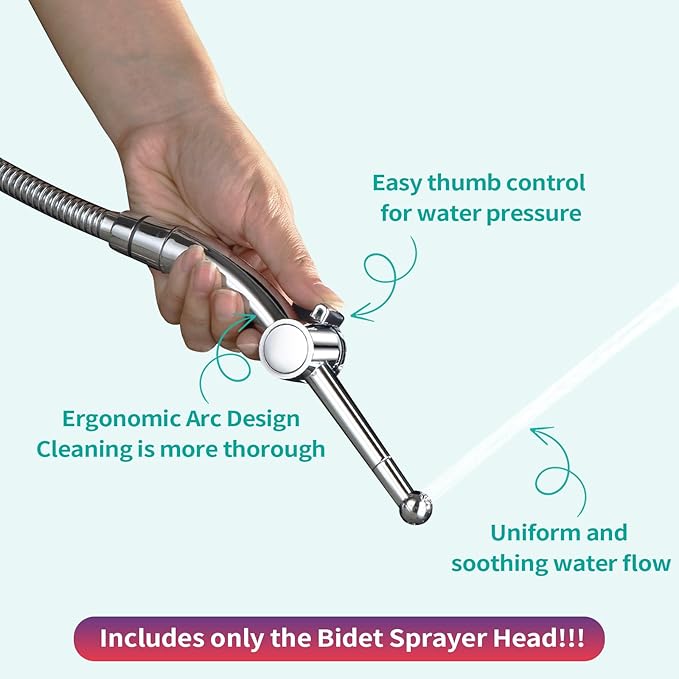 BARROCK Hand Held Bidet Sprayer for Toilet Shattaf Sprayer Replacement, 7 Holes Handheld Jet Spraying Ergonomic Handle Design Baby Cloth Diaper, Brass Valve Inside Chrome