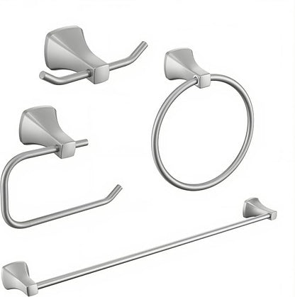 Brushed Brushed Nickel Bathroom Hardware Set 4 Piece Brushed Nickel Bathroom Accessories Set, 23.6 inch Bath Towel Bar Set | Towel Hook | Toilet Paper Holder | Hand Towel Holder