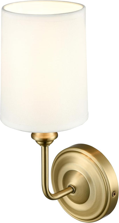 ML Lighting | Leena Collection | 99801-VB | Indoor 1 Light Wall Sconce in Vintage Brass with White Fabric Shade | Elegant and Versatile Design for Any Bathroom