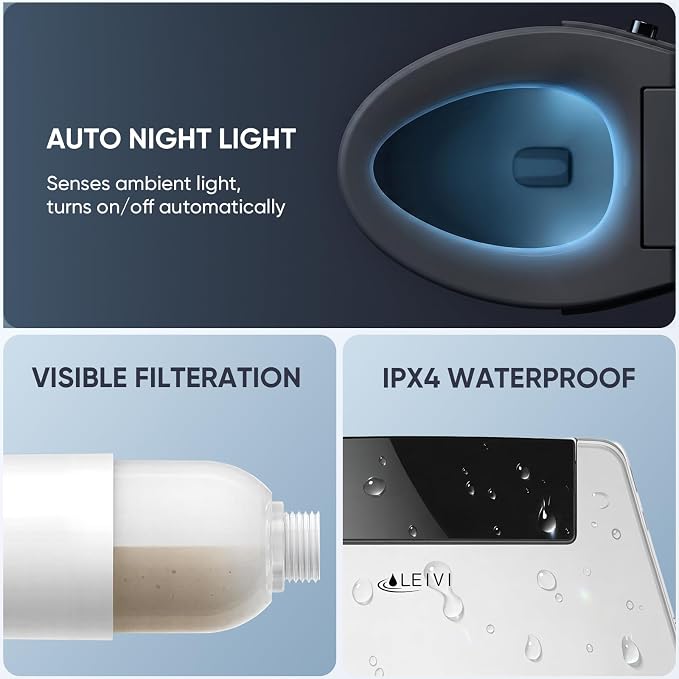 LEIVI Electric Bidet Toilet Seat with Auto Open & Close Lid, Digital LED Display, Heated Seat, Night Light, Bidet with Warm Water and Dryer, Elongated