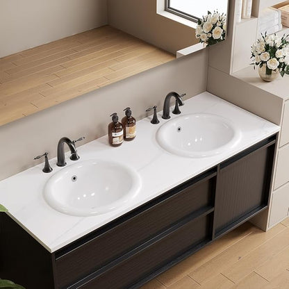 Bathroom Oval Vessel Sink 18" x 15" Semi Recessed Sink White Ceramic Sink with Overflow Modern Sinks Bowl Vanity Above Counter Basin