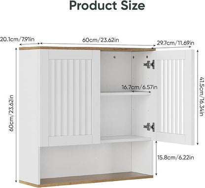 Bathroom Cabinet with Louvered Door, White Wall Mounted Cabinet with Adjustable Shelf for Bathroom, Laundry Room, Above Toilet Organizer