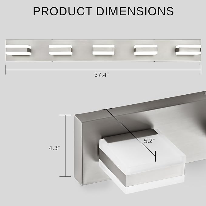 PRESDE 5-Light Bathroom Light Fixtures Over Mirror Brushed Nickel LED Vanity Light for Bathroom Modern Bath Wall Lighting Dimmable 5CCT