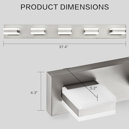 PRESDE 5-Light Bathroom Light Fixtures Over Mirror Brushed Nickel LED Vanity Light for Bathroom Modern Bath Wall Lighting Dimmable 5CCT
