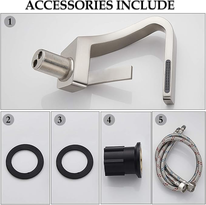 becola Bathroom Sink Waterfall Faucet,Solid Brass Single Handle Hot and Cold Water Mixer Tap, Lavatory Vanity Sink Faucet Including Two US Standard 3/8" Hoses(Brushed Nickel)