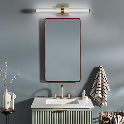Kichler Laurene LED Bath Bar Light, Champagne Bronze | Linear vanity light with clear fluted glass for bathroom mirrors (31" x 5"), 55197CPZLED