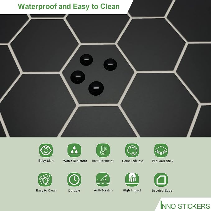 10-Sheet Hexagon Peel and Stick Backsplash, 11.42" x 11.42" Black Honeycomb Self-Adhesive Marble Mosaic Wall Tile, Waterproof Stick on Backsplash Tiles for Kitchen Bathroom Shower
