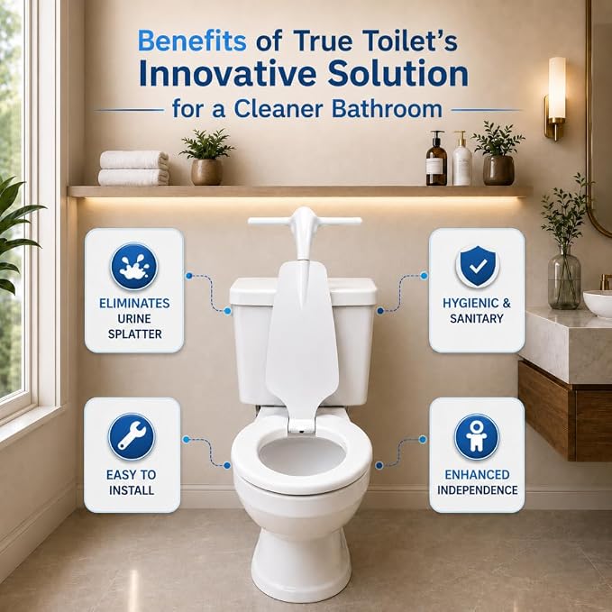 True Toilet® Toilet Seat with Urinal Attachment for Seniors, Special Needs & Medical Use – Splash-Free Hygiene Support Solution for Reduced Urine Splatter (Round)