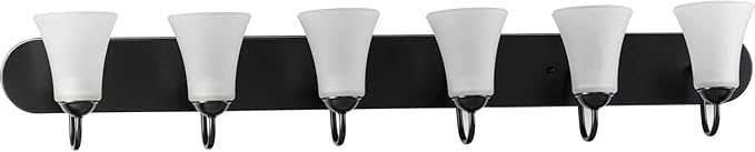 Progress Lighting Classic Collection 6-Light Etched Glass Traditional Bath Vanity Light, Indoor, P300238-031, Matte Black