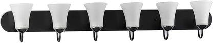 Progress Lighting Classic Collection 6-Light Etched Glass Traditional Bath Vanity Light, Indoor, P300238-031, Matte Black