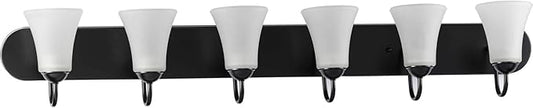 Progress Lighting Classic Collection 6-Light Etched Glass Traditional Bath Vanity Light, Indoor, P300238-031, Matte Black
