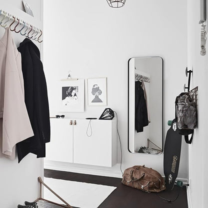 Rectangle Full Length Mirror 18"x48" Long Black Wall Mirror for Bathroom | Black Rectangle Mirror Metal Frame Wall Mirror Decorative Rustic Full Body Dressing Mirror Hanging for Decor Bedroom Entryway