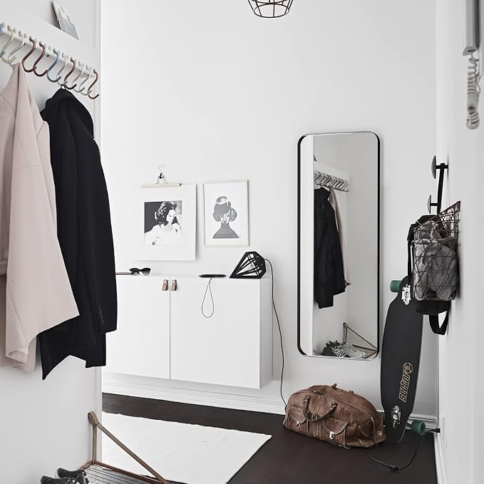 Rectangle Full Length Mirror 20"x55" Long Black Wall Mirror for Bathroom | Black Rectangle Mirror Metal Frame Wall Mirror Decorative Rustic Full Body Dressing Mirror Hanging for Decor Bedroom Entryway