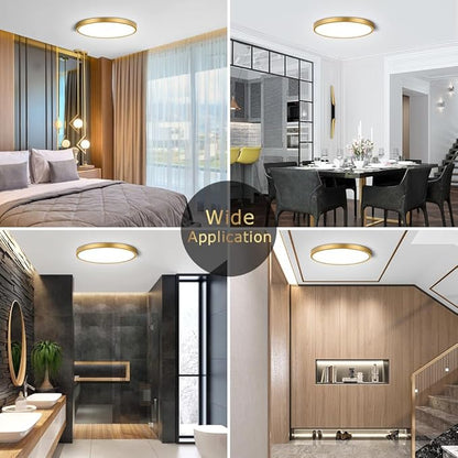 9Inch LED Flush Mount Ceiling Light Fixture, 18W(180W Equivalent), 1800LM, 5000K Daylight White, IP40, Flat Modern LED Ceiling Lights for Bedrooms, Living Rooms, Bathrooms, Stairwells, etc.(Gold)