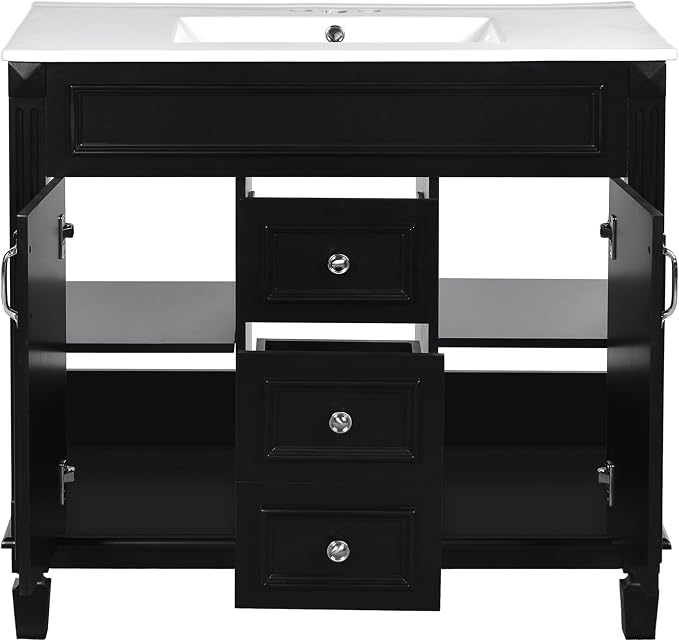 36" Bathroom Vanity with Sink Combo, Modern Wood Freestanding Storage Cabinet Set W/2 Soft Closing Doors and 2 Drawers
