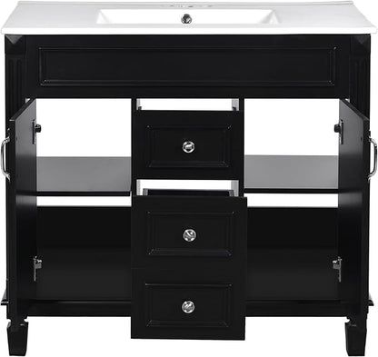 36" Bathroom Vanity with Sink Combo, Modern Wood Freestanding Storage Cabinet Set W/2 Soft Closing Doors and 2 Drawers