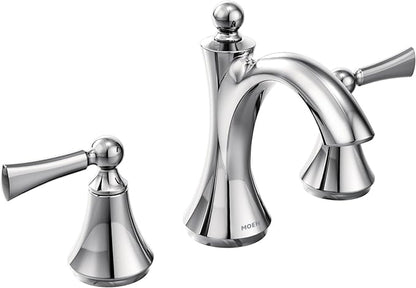 Moen Wynford Chrome Two-Handle Widespread High-Arc Bathroom Faucet with Lever Handles, Valve Required, T4520