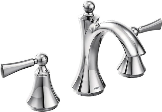Moen Wynford Chrome Two-Handle Widespread High-Arc Bathroom Faucet with Lever Handles, Valve Required, T4520