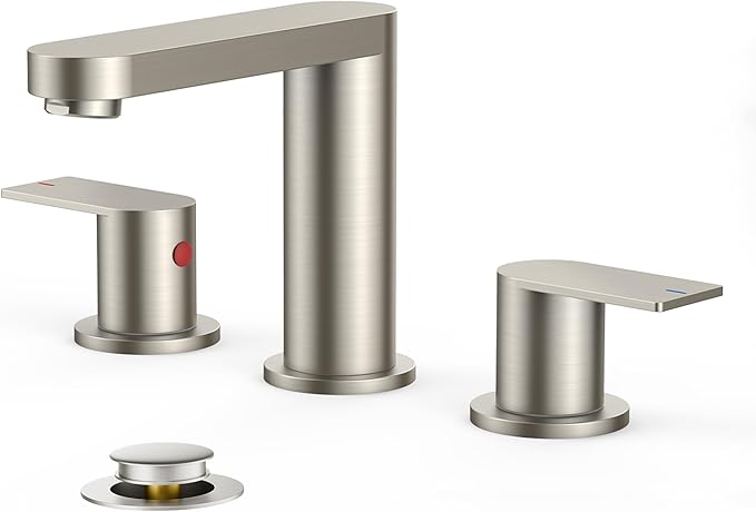 FORIOUS Brushed Nickel Bathroom Faucets 3 Hole, 8 Inch Widespread Bathroom Sink Faucet with Pop-up Drain and cUPC Supply Lines for Basin, Vanity, Laundry Room and Restroom
