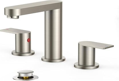 FORIOUS Brushed Nickel Bathroom Faucets 3 Hole, 8 Inch Widespread Bathroom Sink Faucet with Pop-up Drain and cUPC Supply Lines for Basin, Vanity, Laundry Room and Restroom