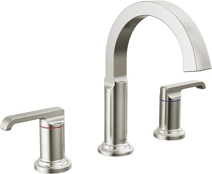 Delta Faucet Tetra Brushed Nickel Widespread Bathroom Faucet 3 Hole, Bathroom Faucet for Bathroom Sink, Bathroom Sink Faucet, Diamond Seal Technology, Metal Drain, Lumicoat Stainless 35588-SS-PR-DST