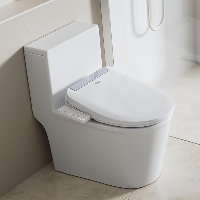 Electric Bidet Toilet Seat for Elongated Toilets, Side Control Panel | Warm Air Dryer, LED Display, Self-Cleaning Nozzle, Rear & Feminine Wash, Soft Close Lid, LED Night Light, Side Control Panel
