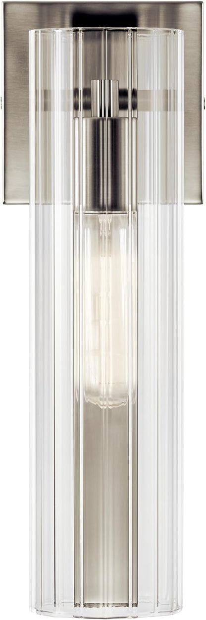 Kichler Jemsa 1 Light Wall Sconce, Modern Light with Clear Fluted Glass in Brushed Nickel for Bathroom, Powder Room, Sides of Fireplace, Down a Hallway, Kitchen, or Bedroom (14" x 4.75"), 55165NI