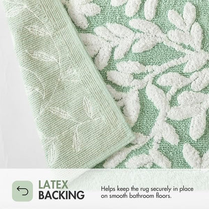 Madison Park Serene Tufted Bath Rug Cotton Absorbent, 24 x 60, Sage Green | Quick Dry, Soft Pile, Machine Washable, Floral Pattern, Plush, OEKO-TEX Certified