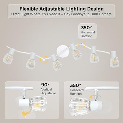 HiBay 6-Light Track Lighting, Flexible Modern Ceiling Light Fixture White | with Glass Shades, Flush Mount Ceiling Wall Track Spot Lights Indoor for Kitchen, Living Room, Bedroom, E12 Base, No Bulbs