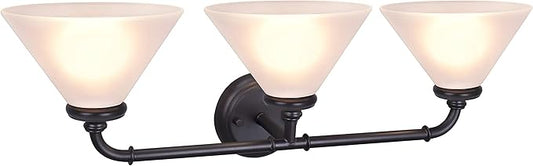 Aspen Creative 62147, Three Metal Bathroom Light Fixture, 6-1/2" Wide, Transitional Design in Oil Rubbed Bronze with Frosted Glass Shade Vanity Wall