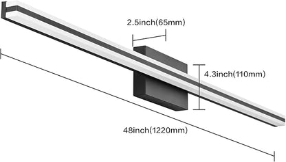 SOLFART Vanity Lighting Fixtures 48 Inch Modern Black Bathroom Vanity Lights Over Mirror 6000K ND 28W