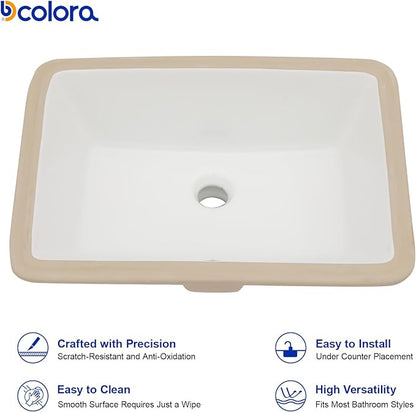 Dcolora 20x14 In. Undermount Bathroom Sink, Rectangular Fireclay White Ceramic Porcelain Lavatory Vanity Bath Sink Under Counter Vessel Sink, Farmhouse Style #DC-UVS2538001