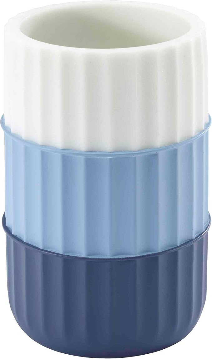 IZOD - Tumbler, Resin Countertop Bathroom Accessories, Dorm Room Essentials, Striped Bathroom Decor (Clubhouse Collection, Blue)