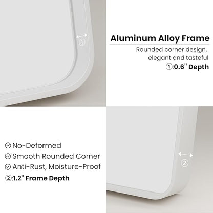 White Bathroom Mirror 24x32 Inch, White Metal Framed Bathroom Mirror for Wall, Rounded Rectangle Matte Bathroom Vanity Mirror, Tempered Glass, Anti-Rust, Horizontal/Vertical