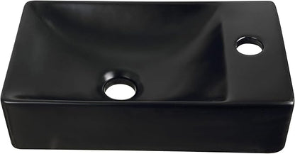 JONATHAN Y SNK1004E-R Felix 15 in. W x 8 in. D Modern Wall Mounted Rectangular Ceramic Mini Sink Basin, Right-Side Faucet, Matte Black