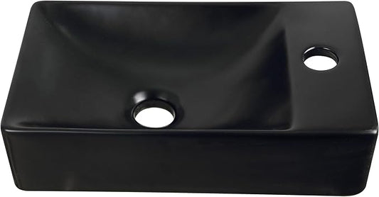 JONATHAN Y SNK1004E-R Felix 15 in. W x 8 in. D Modern Wall Mounted Rectangular Ceramic Mini Sink Basin, Right-Side Faucet, Matte Black