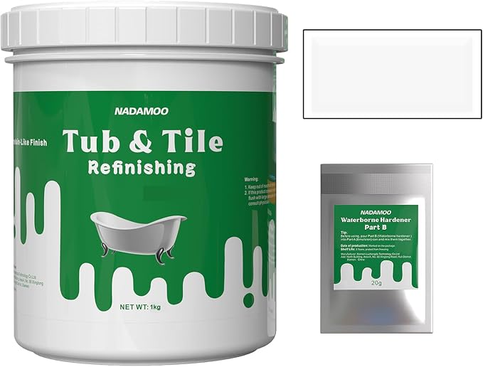 NADAMOO Tub and Tile Refinishing Kit White Without Tools，1kg / 35 oz Emulsion and 20g Hardener