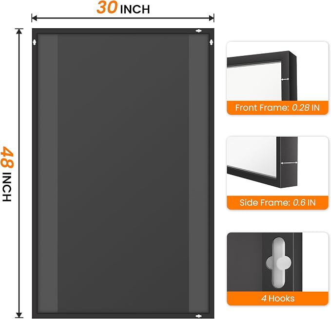 Bathroom Vanity Mirror for Wall, 30"x48" Bathroom Mirror for Over Sink | HD Shatterproof Glass, Rectangular Metal Frame, Horizontally or Vertically, Mirror for Bathroom, Living Room, Entryway(Black)