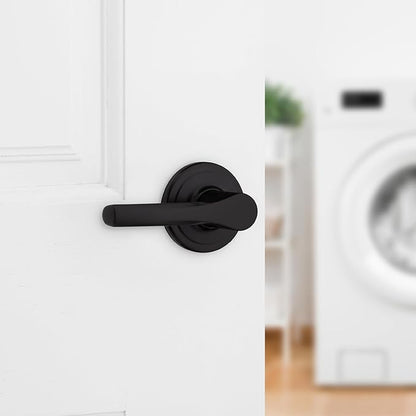 Kwikset Henley Dummy Door Handle, Single Sided Lever for Closets, French Double Doors, and Pantry, Matte Black Non-Turning Reversible Interior Push/Pull Lever, with Microban Protection (Pack of 8)