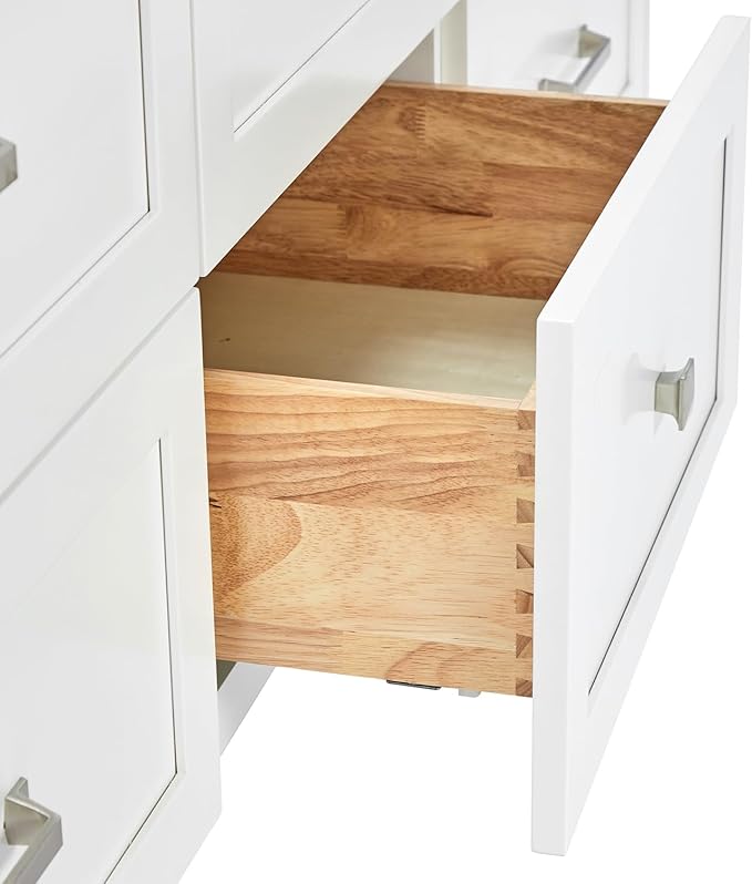 ARIEL Monroe 72-inch Bathroom Vanity with Sink,Solid Wood, 1.5-inch Carrara White Quartz Countertop & Backsplash, Double Oval Porcelain Sink, 9 Dovetail Drawers, Brushed Nickel, White